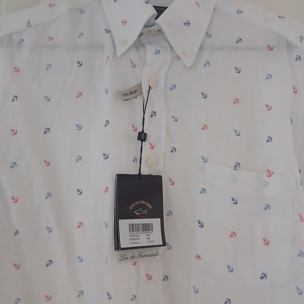 Paul & Shark White Shirt with Multicolor Anchor Print